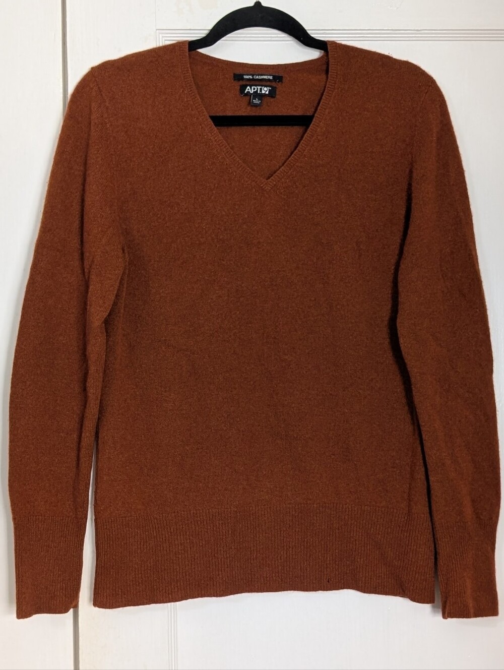 Apt 9 Women's 100% Cashmere Rust Orange V Neck Sweater Sz Large Fall Winter Luxe
